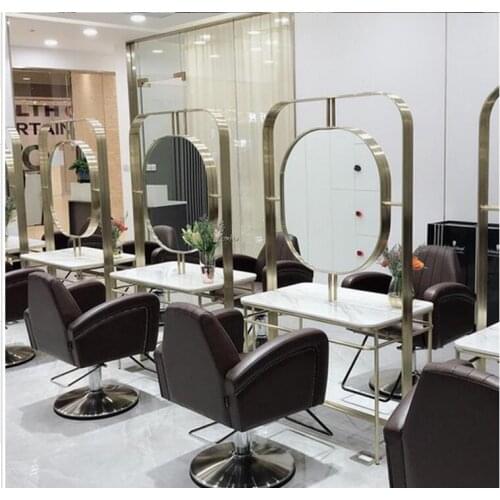 Barbershop mirror with light web celebrity hair salon special stainless steel double-sided hair cutting mirror