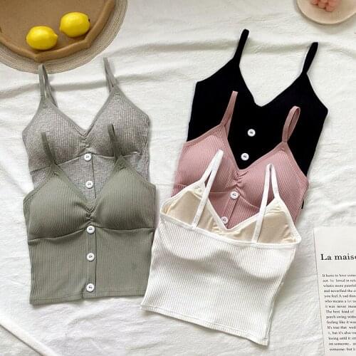 Womens summer Tops 2021 Underwear camisole with button Up wear outside or underwear y2k slim fit v-neck Crop top For Women