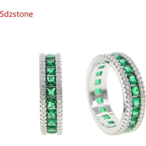 2020 High Quality Stones Green Ring Green Stone Crystal Engagement Rings For Women Silver Color Vintage Bridal Wedding Jewelry