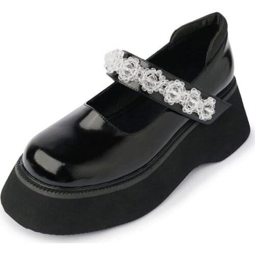 Punk Goth Creepers Womens Ankle Boots Platform Mary Janes Creepers Beads Round Toe Shoes Comfort Office Elegant