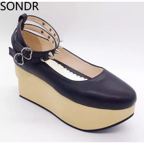 Womens Platform High Heel Pumps Sandals Rivet Cross-straps Lolita Cosplay Creepers Japanese Harajuku Shoes Custom Made New 2021