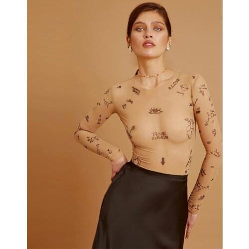 Sexy Sheath Slim Rompers Women Bodysuit Long Sleeve Letter Print Jumpsuits Women Fashion Streetwear Outfits Autumn Gauze Rompers