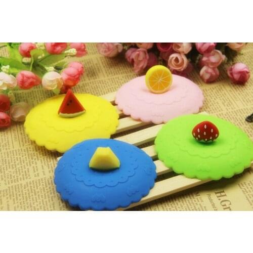 1PC Fruit Lace Dust Reusable Silicone Cover Cup DIY Free Splicing Thermal Insulation Cup Seal Cover Lemon watermelon ELB 267