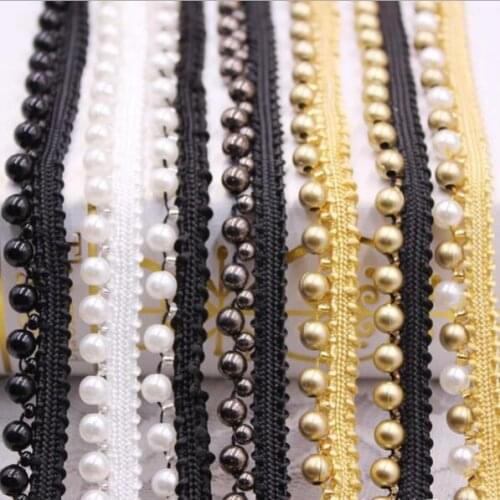 10Yards DIY Crafts Handmade Beads Lace Ribbon Fake Pearl Lace Trim Applique Sewing Curtain Clothes Wedding Dress Accessories