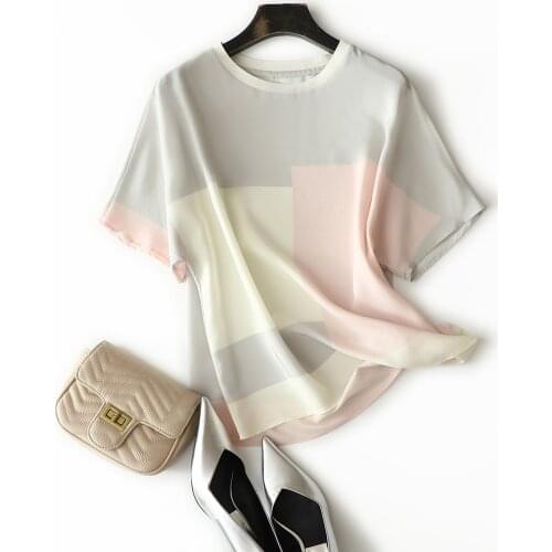 19mm 100% natura silk short-sleeved T-shirt female summer 2021 new printedtops ladies fashion comfortable short skirt