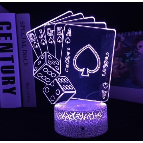 Playing Cards And Dice Pattern 3D LED Lamp Visual Illusion Acrylic Light Guide Plate for 7 Color Changes With Remote Control
