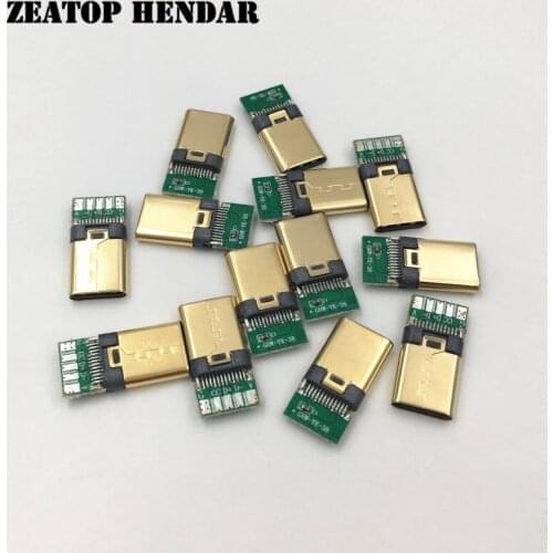 50Pcs Gold Plated USB-C 3.1 DIY OTG Plug USB-3.1 5Pin Welding Male Jack Type C Connector with PCB Board Terminal