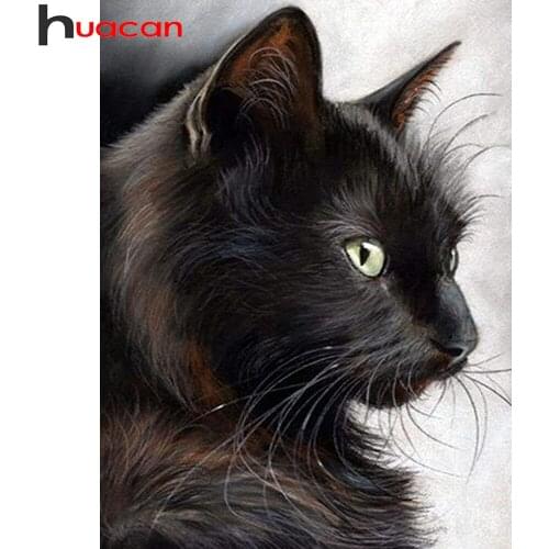 Huacan Diy Diamond Painting Black Cat Home Decor Mosaic Embroidery Animal Cross Stitch Wall Stickers Diamond Art