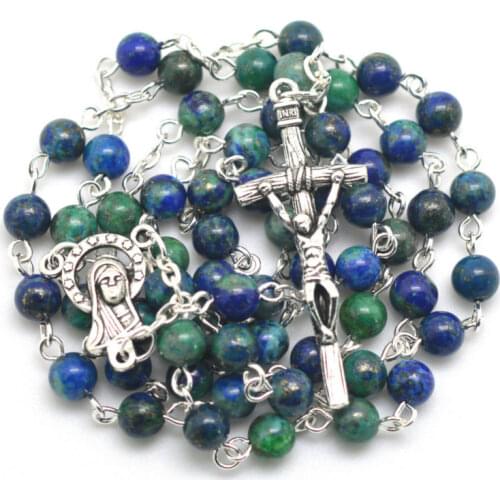 Free shipping green color stone bead special catholic rosary necklace