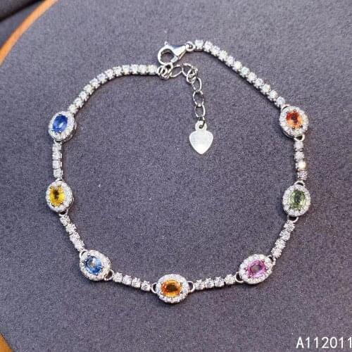 KJJEAXCMY Fine Jewelry 925 Sterling Silver inlaid colored sapphire noble women new hand bracelet support test