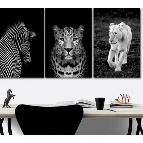 Black and White Africa Wild Animals Lion Leopard Poster on Canvas Paintings POP Wall Art Pictures for Living Room Home Decor