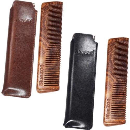 Wooden Beard Comb with PU Case, Anti-Static with Fine & Coarse Teeth for Beard Hair & Mustaches, For Daily Life Use