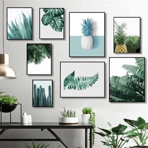 Plant Kits Drawing Leaf Flowers Cactus Pineapple Canvas Painting Leaves Green Painted Posters Pictures Still Life Home Decor