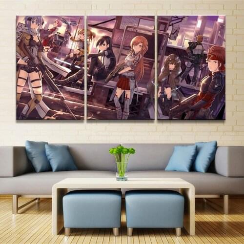Canvas Printed Poster Home Decor 3 Pieces Asuna Sword Art Online Painting Wall Art Animation Pictures Living Room Modular Frame