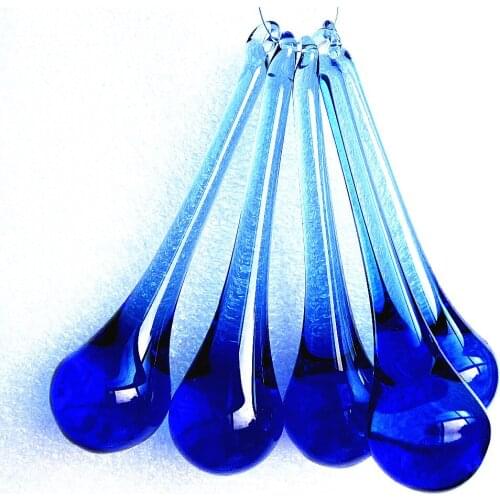 Free Jump Rings)100pcs/lot 20x80mm Blue Crystal Chandelier Pendants/ Crystal Glass Raindrop Lamp Parts Wedding Home Decoration