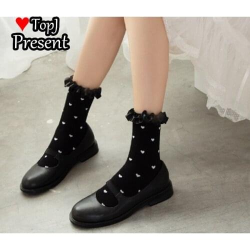 Lolita Ruffle Socks Women Sweet love Lace Socks Femme Solid Cotton Socks Ankle School Dress