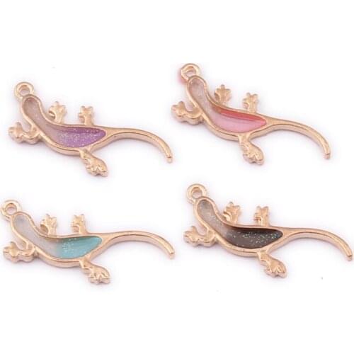 Mini order 10pcs Animal gecko Shape Gold Tone Alloy Jewelry DIY Charms Double Colors Glitter DIY Jewelry Finding Earring pendant