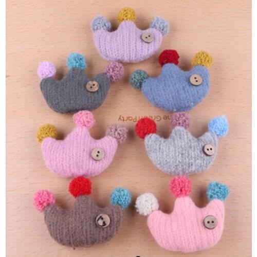 Mini Order 2pcs/Lot Kawaii Round Fur Balls Decorated Royal Crown Doll Patch Stickers Garment Ornament Accessories Hair Jewelry