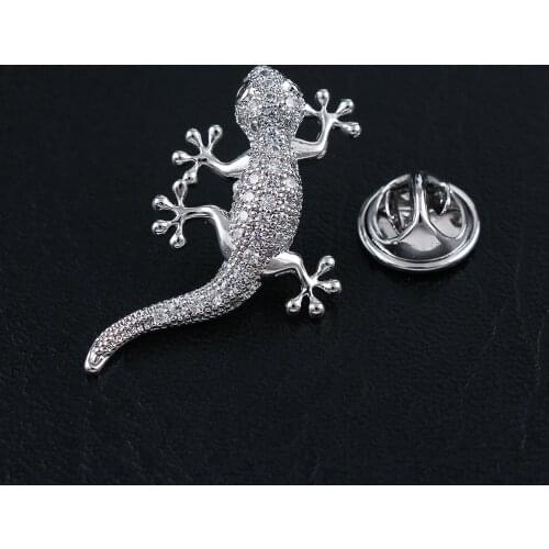 Fashion Mens Crystal Gecko Strolling Brooch, Collar Pin, Micro-Inlaid Gem High-End Small Corsage, Elegant And Sweet Corsage