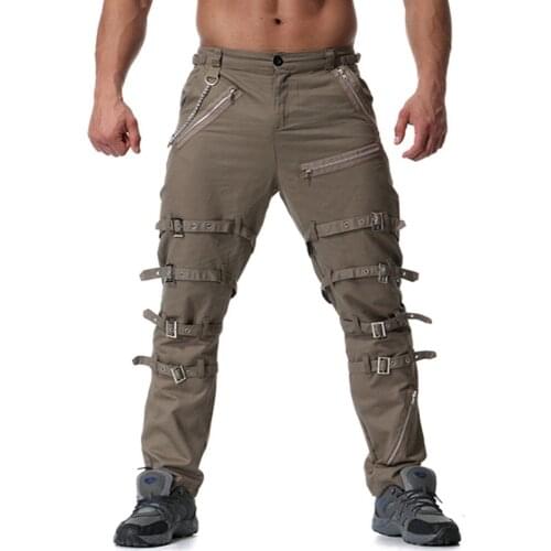 Men lace up design punk rock hip hop harem pants nightclub DJ singer stage cargo pants mens casual hiphop joggers street style