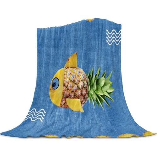 Living Room Sofa Blanket Pineapple Fish Childlike Children Soft Throw Blanket Travel Airplane Hotel Portable Warm Thin Blanket