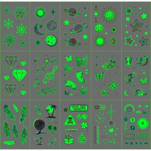 Night Luminous Tattoo Butterfly Starry Star Universe for Kids Fake Tattoo Glowing In Dark Waterproof Temporary Tattoo Stickers