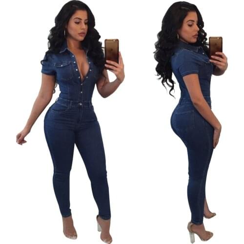2021 Autumn New Trend Fashion Sexy Slim Casual Single Breasted Jumpsuit Simple Design Sense of Tight Fitting Womens Jeans
