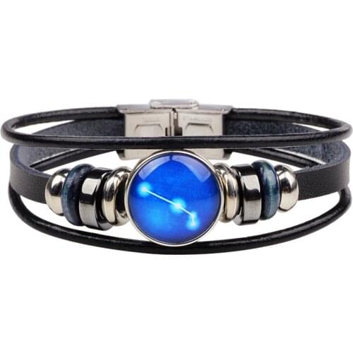 New Jewelry Creative Twelve Constellation Bracelet Woven Leather Jewelry Wholesale Charm Bracelet Bracelet for Women Boho Gift