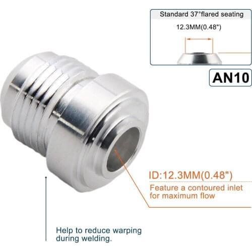 Top Quality Aluminum AN10-AN Straight Male Weld Fitting Adapter Weld Bung Nitrous Hose Fitting Silver JT1510