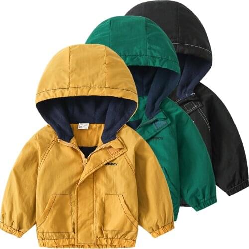 2021 Autumn Baby Casual Clothes Boys Brushed Tooling Jacket Childrens Clothing Kids Zipper Loose Hooded Coat Ropa Bebe