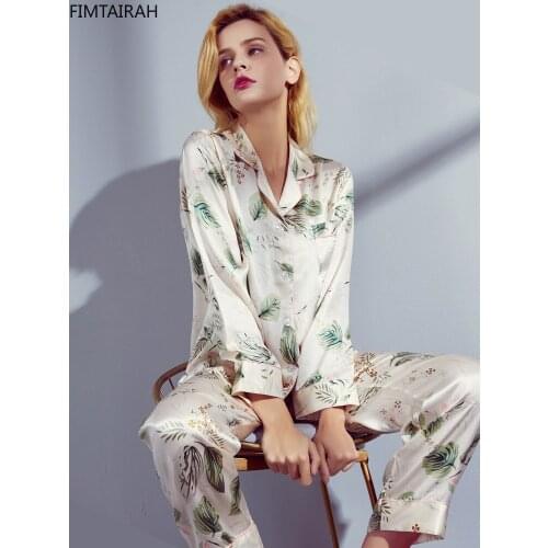 Luxury Floral Printed Pijimas Silk Sleepwear Suit Set Long-sleeved Two-piece Set 100% Mulberry Silk Pajamas