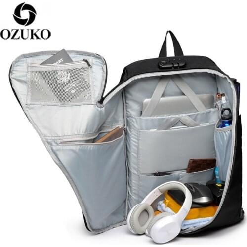 OZUKO Men Backpack Anti Theft Male 15.6inch Laptop Backpacks Fashion Large Travel Teenage Backpack Bag Waterproof School mochila