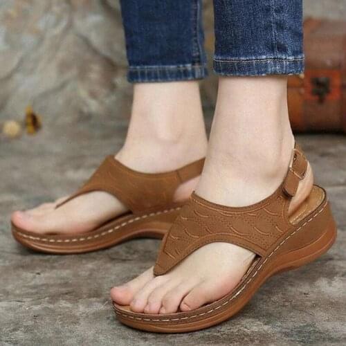 Womens Sandals Ladies Clip Toe Wedges Thong Shoes 2021 Fashion Embroidery Platform Buckle Casual Female Beach Shoes