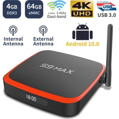 S9 MAX Android 10 TV Box RK3318 4GB 64GB 4K Media Player 2.4G&5.8G Dual Wifi with Antenna BT4.0 Google Youtube Smart Set top box