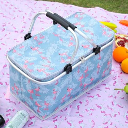 Portable Insulated Lunch Bag Box Folding Pattern Printed Picnic Tote Cooler Bag Outdoor Camping Storage Bags