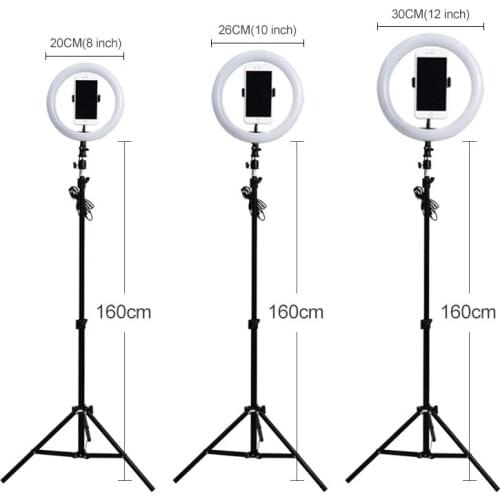 12 inch LED Selfie Ring Light Photography light 30CM Ring Lamp with Phone Holder 1.6M Tripod Stand For Makeup Video Live Studio