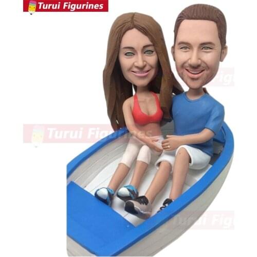 Custom Personalized Boat Wedding Cake Topper Bobble Head Clay Figurine Based on Customers Photo Birthday Cake Topper Wedding