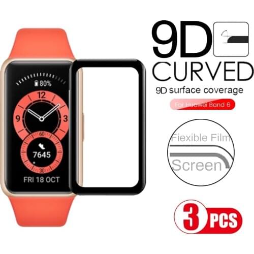 9D Curved Edge Full Coverage Soft Glass Protective Film Cover For Huawei Honor Band 6 Screen Protector Soft Film (Not Glass)