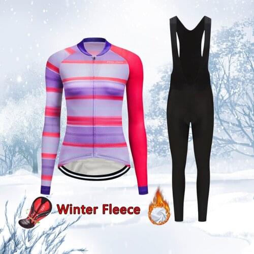 Women Warm Winter Thermal Fleece Cycling Clothing 2021 Fashion Bike Jersey Set BIB Kit Female Suit Bicycle Clothes Uniform Dress