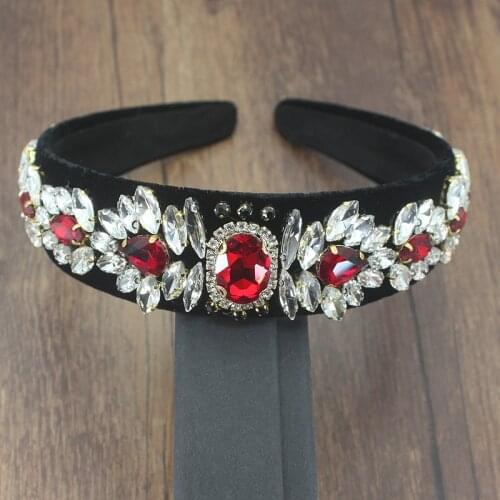 Vintage luxury hair accessories handmade red crystal and rice grain bee pearl hair band headwear for womens wedding party