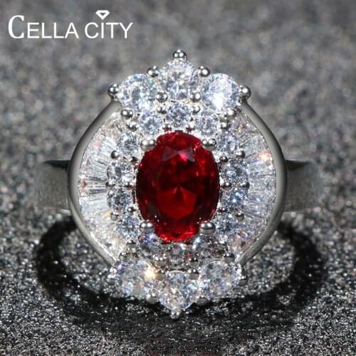 Cellacity Oval Ruby Silver 925 Ring for Women Trendy Fine Jewelry with Gemstones Female Anniversary Rings Size6,7,8,9,10 Gifts