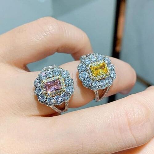 Luxury Pink Quartz Citrine Crystal Rings For Women 925 Sterling Silver Lab Diamond Gemstone Wedding Engagement Band Fine Jewelry