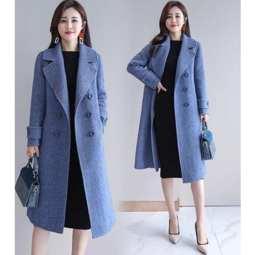 Womens Autumn Winter Woolen Coats New Fashion Loose Korean Outerwear Female Double breasted Solid Color Wool Overcoat R838