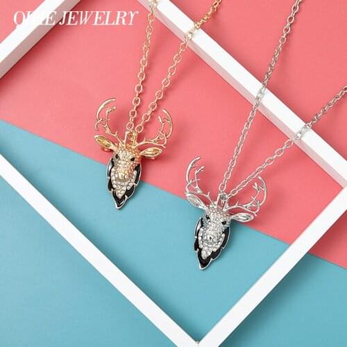 QIHE JEWELRY Point Rhinestone Christmas Elk Gold Silver Color Charm Necklace & Brooch Pin Friendship Jewelry