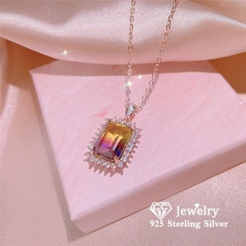 CC Pendant Necklace for Women Rectangle Shape Colorful Cubic Zircon 925 Silver Engagement Wedding Wet Accessories Gift CCN734