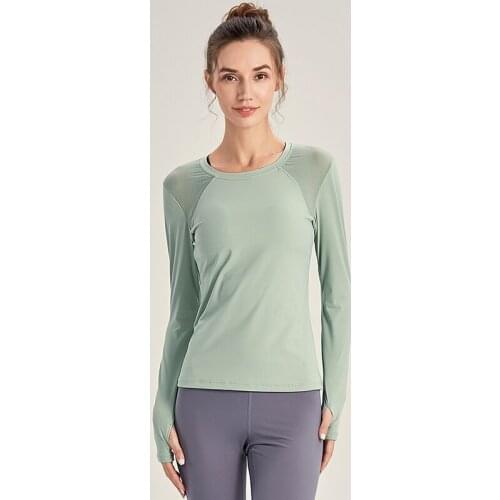 Women Long Sleeve Yoga Shirts Solid Sports Shirts Mesh Patchwork Female T-shirt Fitness Grym Crop Top Sportswear S-XL