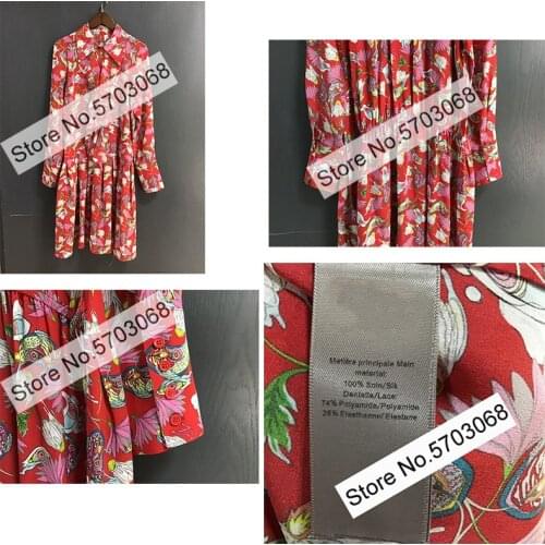 Ladies Long Sleeve Lapel Floral Printed Silk Short Mini Dress