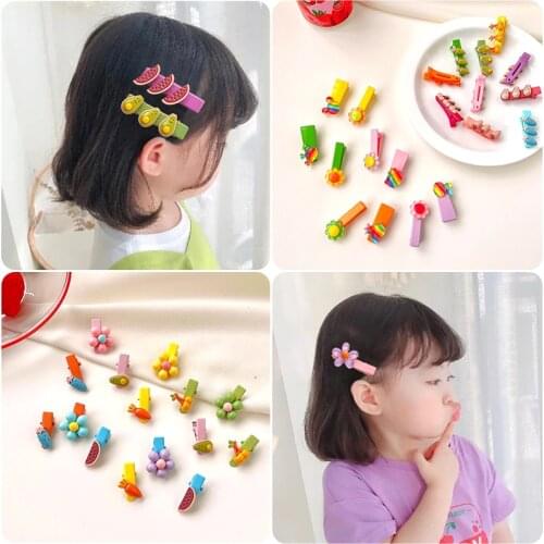 10/15 Pcs/Set Children Cute Acrylic Cartoon Flower Ornament Hair Clips Baby Girls Alloy Barrettes Hairpins Kids Hair Accessories