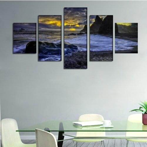 2016 coast stones water streams sea evening decline colors twilight oil painting For Art Picture Unframed gift free shipping