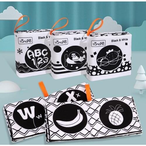 3Pcs/Set Baby Cloth Book Black and White Early Books for Babies Early Education Toys Fruit Numbers Animals Baby Toys 0-12 Months